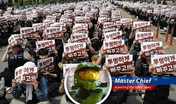 Striking Samsung workers stand united against the tech giant's management amidst failed wage negotiations.