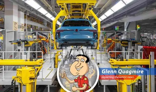 Volkswagen's electric SUV, the ID. UNYX 08, rolling off the assembly line in China, powered by local chips.