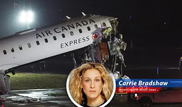 Wreckage of the Air Canada Express jet after colliding with a fire truck at LaGuardia Airport.