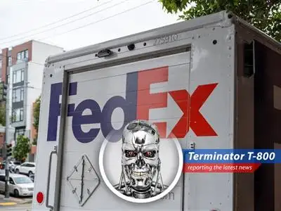 A FedEx cargo plane takes off against a vibrant sunset symbolizing the company's strong performance and promising future