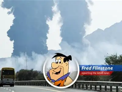 A Stone Age rendition of modern energy infrastructure damage, depicting the scale of destruction.