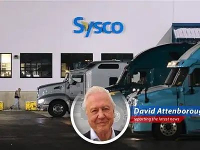 A Sysco truck delivers supplies to a restaurant, illustrating the company's vast distribution network.