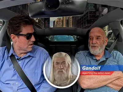 A Tesla navigates city streets, its driver engaged with the Grok AI, highlighting the dual nature of convenience and distraction.