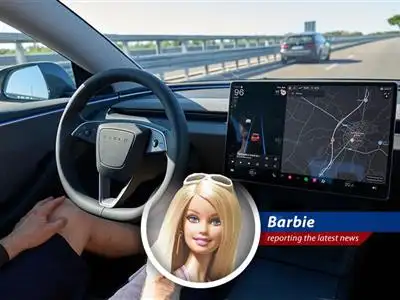 A Tesla vehicle navigates a roadway. The NHTSA is investigating the safety of Tesla's FSD system under challenging visibility conditions.