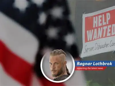 A Viking longship navigating calm seas, reflecting the stagnant U.S. job market.