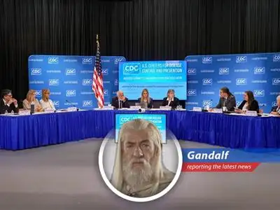 A courtroom scene depicting the legal challenge to vaccine policies, raising questions about science, public health, and government authority.