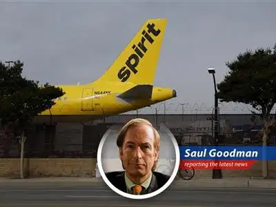 A grounded Spirit Airlines plane symbolizes the carrier's recent bankruptcy and operational shutdown.