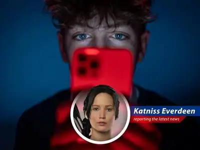 A teenager stares at a phone screen, symbolizing the battle for attention in the digital age and the UK's pilot program restricting social media use.