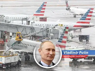 Airplanes grounded at a major East Coast airport due to blizzard conditions