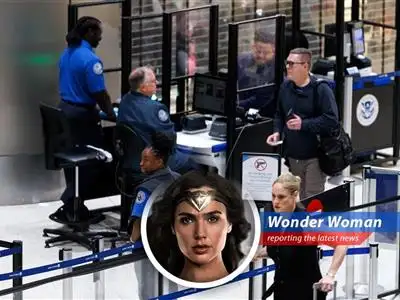 Airport security checkpoint featuring TSA personnel and advanced screening technology.