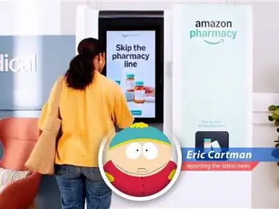 Amazon expands its pharmaceutical empire, offering same-day delivery of Ozempic pills. Cartman wonders if this is a slippery slope to a world of automated healthcare and floating chairs.