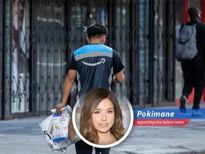 Amazon logistics worker delivering a package to a customers door.