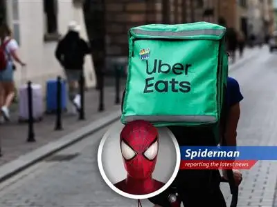 An Uber Eats delivery driver navigates city streets, highlighting the company's growing presence in the global food delivery market and its strategic acquisition of Delivery Hero shares.