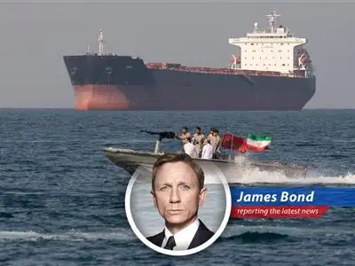 An aerial view of ships navigating the Strait of Hormuz, a crucial waterway for global oil transportation.