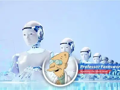 An artist's depiction of an AI robot possibly taking over a job currently held by a human, showcasing the core concern of job displacement.