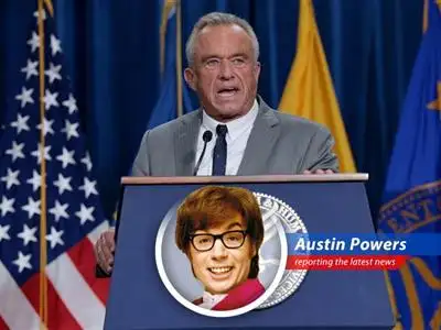 Austin Powers examines a field, pondering the mysteries of glyphosate and its impact on national security... Yeah, baby