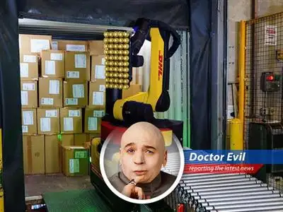 Autonomous mobile robots in a DHL warehouse efficiently move packages and items, significantly reducing manual labor and increasing processing speed.