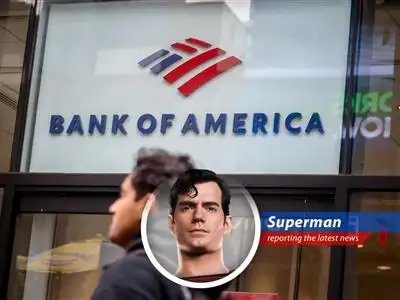 Bank of America headquarters amidst the Metropolis skyline, symbolizing the intersection of finance and justice.