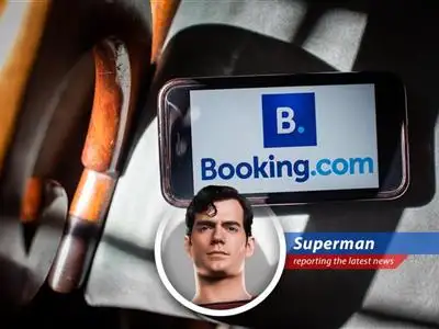 Booking Holdings logo displayed on a digital screen, symbolizing its central role in the online travel industry.