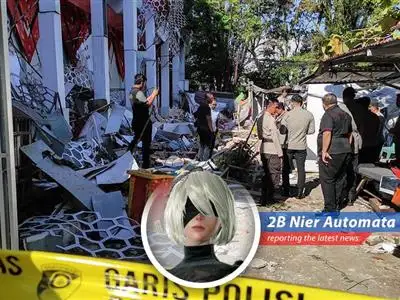 Buildings damaged after a 7.6 magnitude earthquake struck in Indonesia's Northern Molucca Sea.