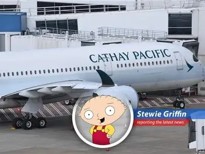 Cathay Pacific aircraft at Hong Kong International Airport, facing headwinds from global fuel price increases.