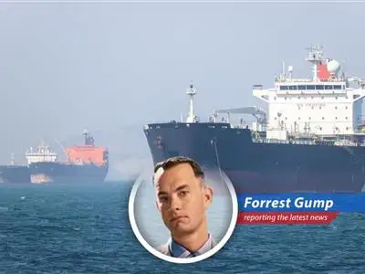 Commercial ships stuck in the Strait of Hormuz, awaiting resolution of the U.S.-Iran conflict.