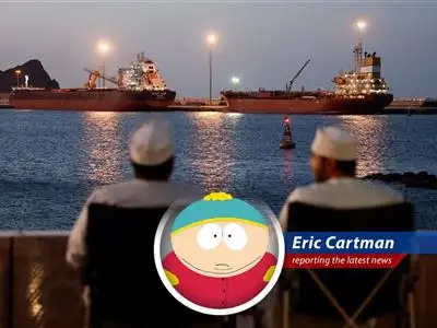 Container ship ablaze in the Persian Gulf symbolizing escalating tensions and disruptions to global oil supply routes.