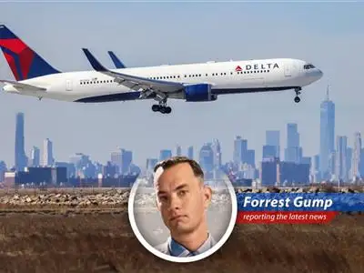 Delta Air Lines announces premium economy service on transcontinental flights, prompting Forrest Gump's take on the airline industry image