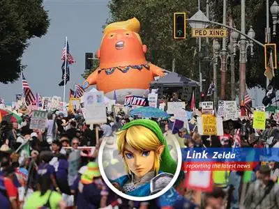 Demonstrators gather in Saint Paul, Minnesota, protesting President Trump's policies.