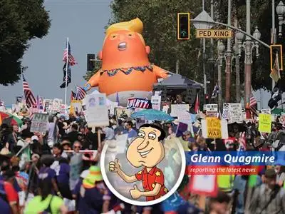 Demonstrators gather in Washington D.C. to protest against the president's policies as part of the No Kings rallies.