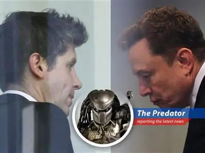 Elon Musk and Sam Altman face off in a high-stakes legal battle over the future of AI, as seen through the eyes of a Predator.