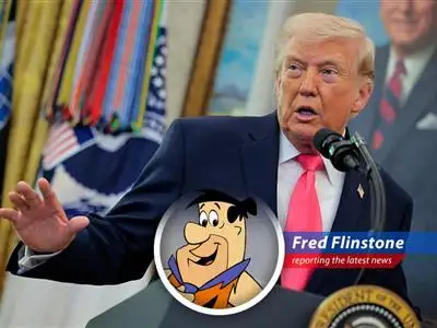 Fred Flinstone contemplates the mixed signals coming from the modern world, wondering if a good brontosaurus burger can solve it all.