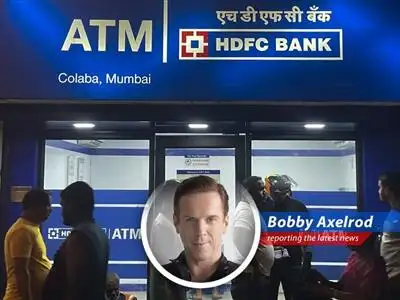 HDFC Bank logo displayed amidst news of chairman's resignation and subsequent stock drop.