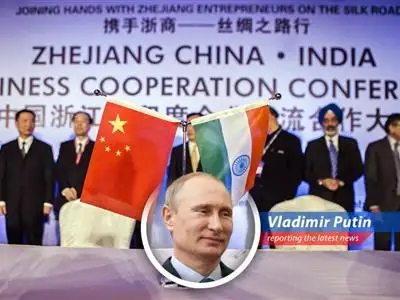 Indian and Chinese flags symbolize potential collaboration in renewable energy.