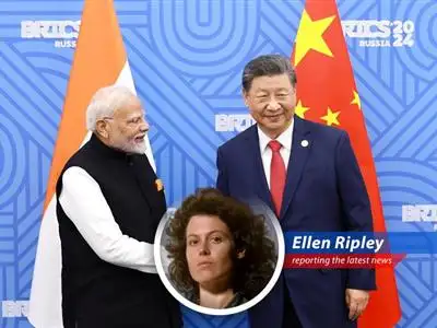 Indian and Chinese flags wave together, symbolizing a potential thaw in economic relations.