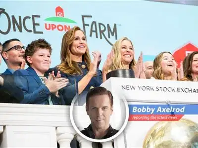 Jennifer Garner, co-founder of Once Upon a Farm, celebrates the company's successful IPO on the New York Stock Exchange.