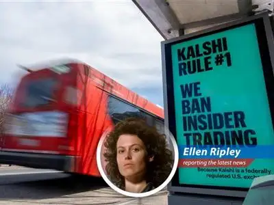 Kalshi logo displayed next to a gavel representing the regulatory action taken against political candidates.