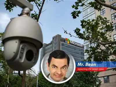 Laugh along with Mr. Bean as he humorously comments on Microsoft's response to Chinese hack by tying executive pay to cybersecurity image