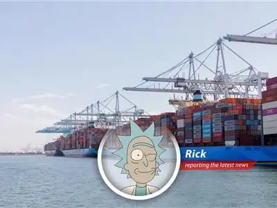 Maersk container ship navigating turbulent economic waters amid geopolitical tensions.