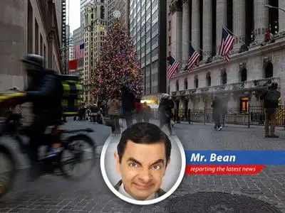 Mr. Bean contemplates the stock market's ups and downs, armed with a teddy bear and a bewildered expression. Stocks are like trying to park my Mini you think you've got it, then BAM, someone else is in the spot