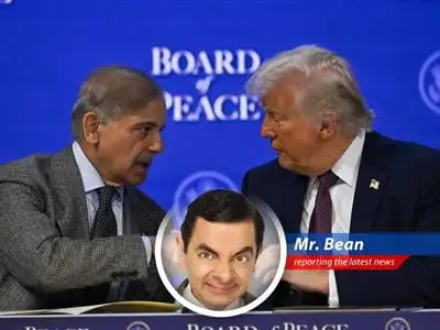 Mr. Bean ponders the complexities of Middle East peace, probably involving a turkey on his head.