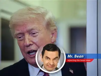 Mr. Bean ponders the complexities of international peace talks with his trusty teddy