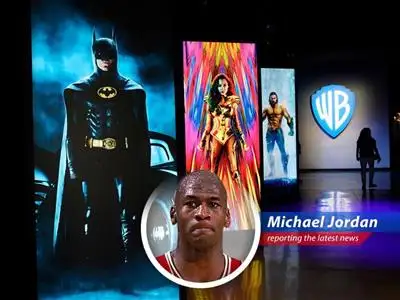 Netflix logo displayed on a screen next to the Warner Bros. logo, symbolizing the merger. image