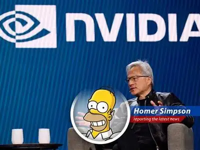 Nvidia CEO Jensen Huang holding an AI chip, probably thinking about all the money he's making. Mmm, money.