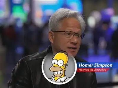 Nvidia CEO Jensen Huang looking surprised as he boards Air Force One, probably thinking, 'Why me?'