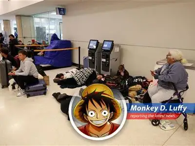 Passengers queue at a Caribbean airport after flight cancellations due to airspace restrictions. image