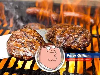 Peter stares in disbelief at a ridiculously priced hamburger. His thought bubble reads, 