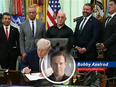 President Trump signs an executive order to expedite the review of psychedelic drugs, with Joe Rogan and Marcus Luttrell present.