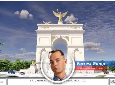 Rendering of the proposed 250-foot triumphal arch near Arlington National Cemetery, stirring controversy