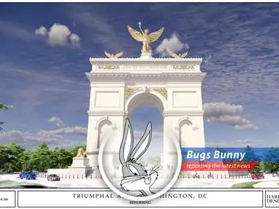 Renderings of the proposed triumphal arch near Arlington National Cemetery, raising questions about its impact.